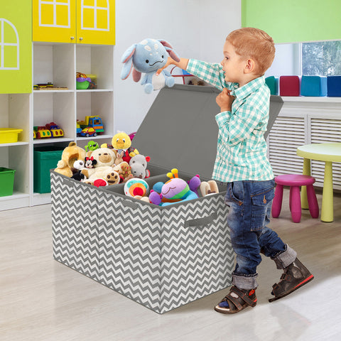 Kids Collapsible Storage Toy Chest - Chevron Pattern (Large) - Sorbus Home