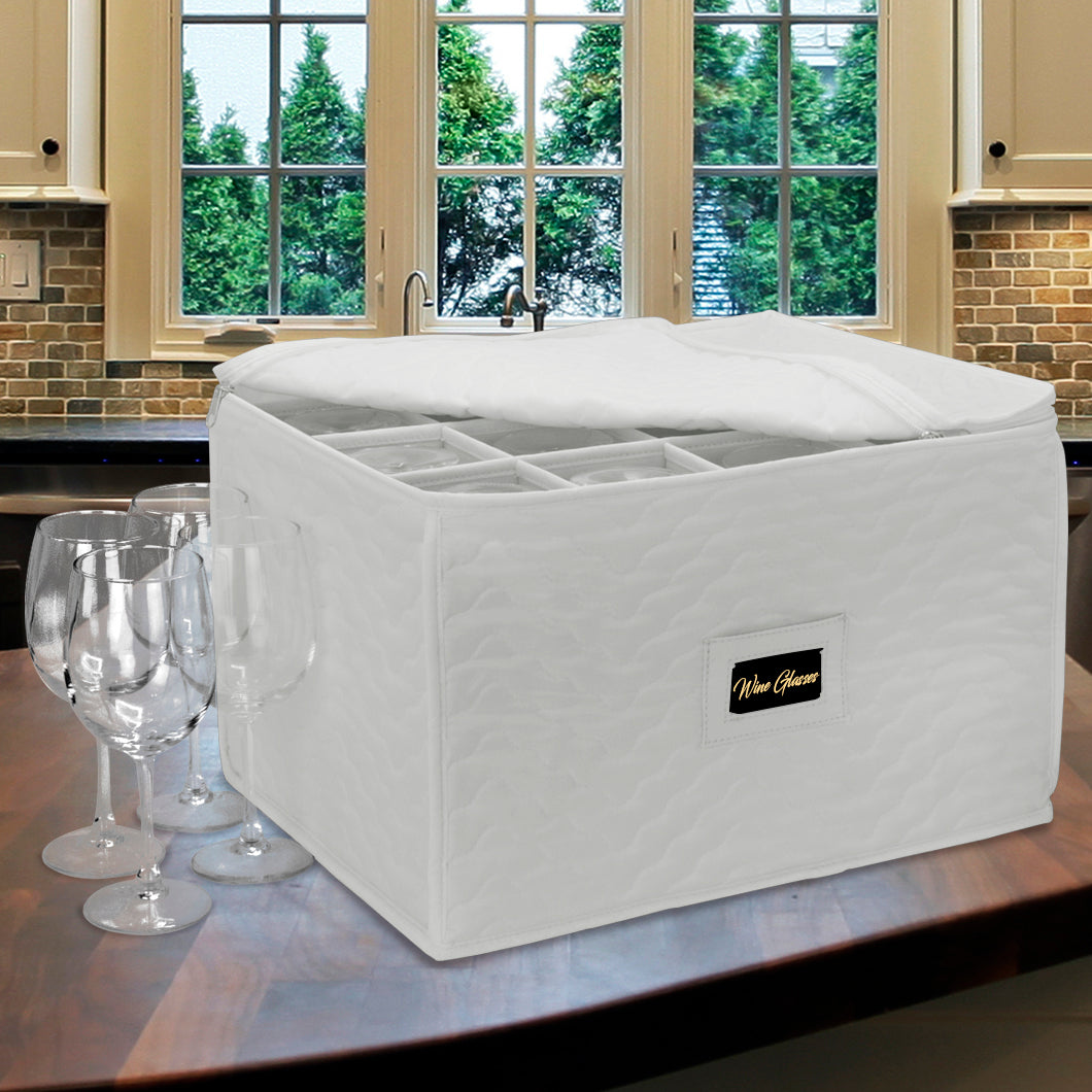 Stemware Storage Chest - Deluxe Quilted Case - Sorbus Home