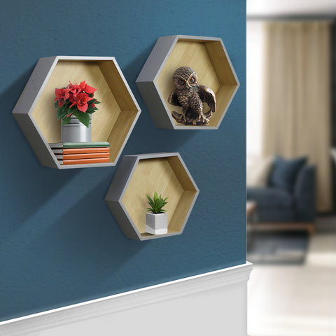 Honeycomb Floating Hexagon Shelves - (Set of 3) - Sorbus Home