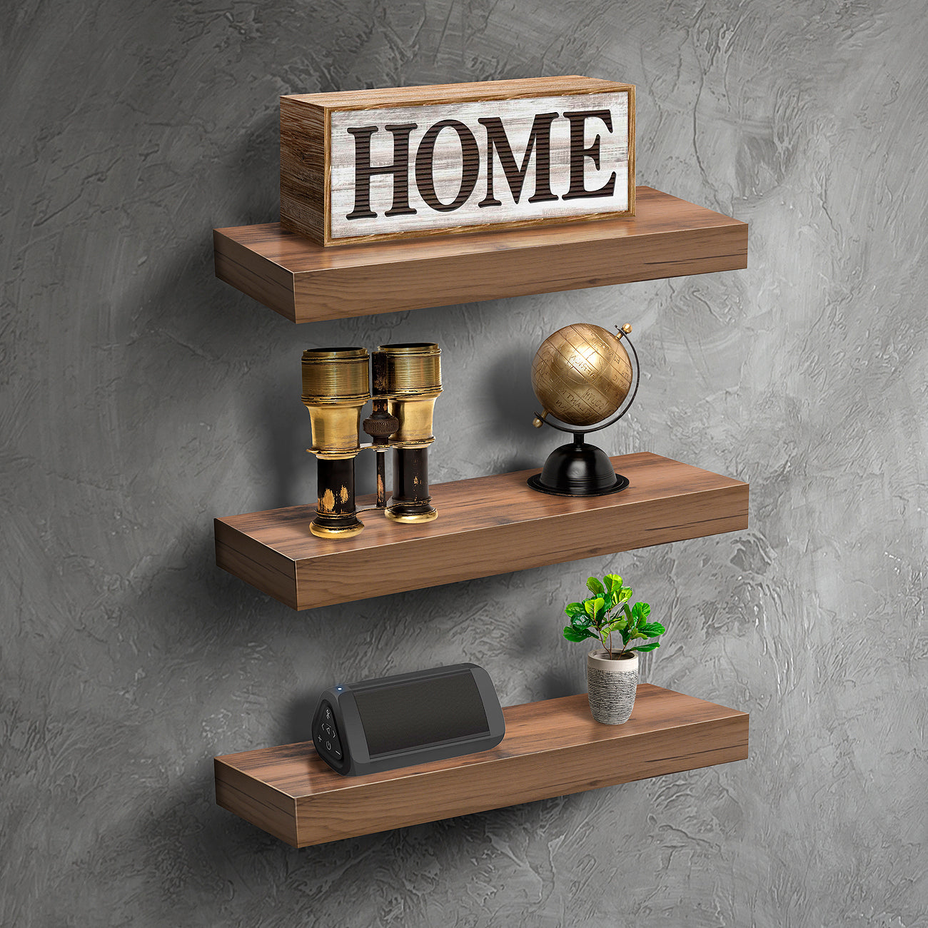 Rustic Rectangle Floating Shelves (3-Pack) - Sorbus Home
