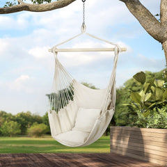 Caribbean Style Hanging Hammock Swing Chair, White, Outdoor Patio Furniture