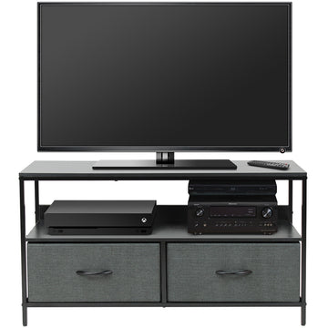 Lightweight Portable TV Stand, 2 Removable/Foldable Drawers, Reinforced Base, 38.75" x 11.5" x 22.25", Black Lightweight Portable TV Stand, 2 Removable/Foldable Drawers, Reinforced Base, 38.75" x 11.5" x 22.25", Black