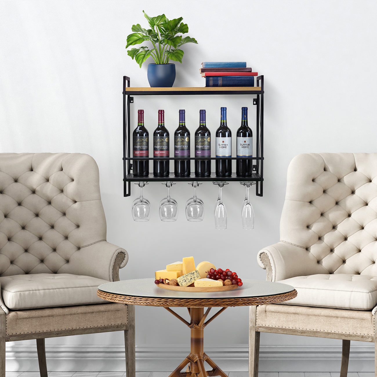 2-Tier Wine Bottle Stemware Shelf