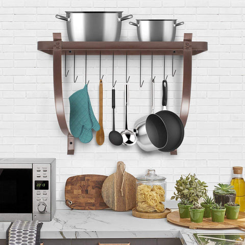 Wall Mounted Pot Rack with Hooks
