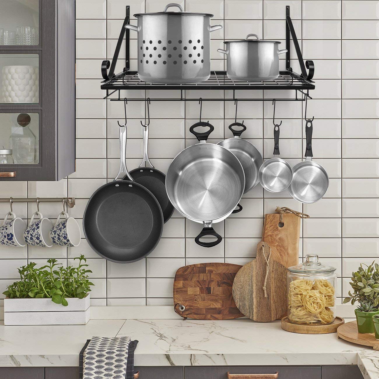 Wall Mounted Pot Rack with Hooks – Sorbus Home