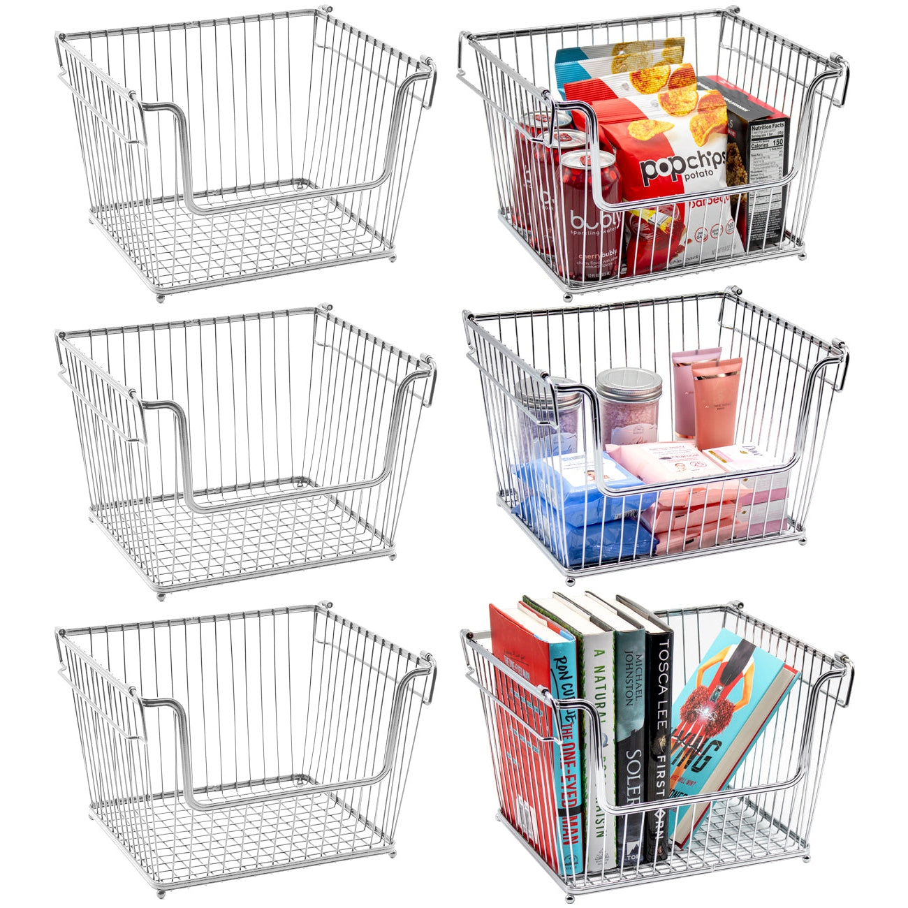 4 Pack [ XL Large ] STACKABLE Wire Baskets for Organizing - Pantry Storage  and Organization Metal Bins for Produce, Food, Fruit - Kitchen Bathroom  Closet Cabine…