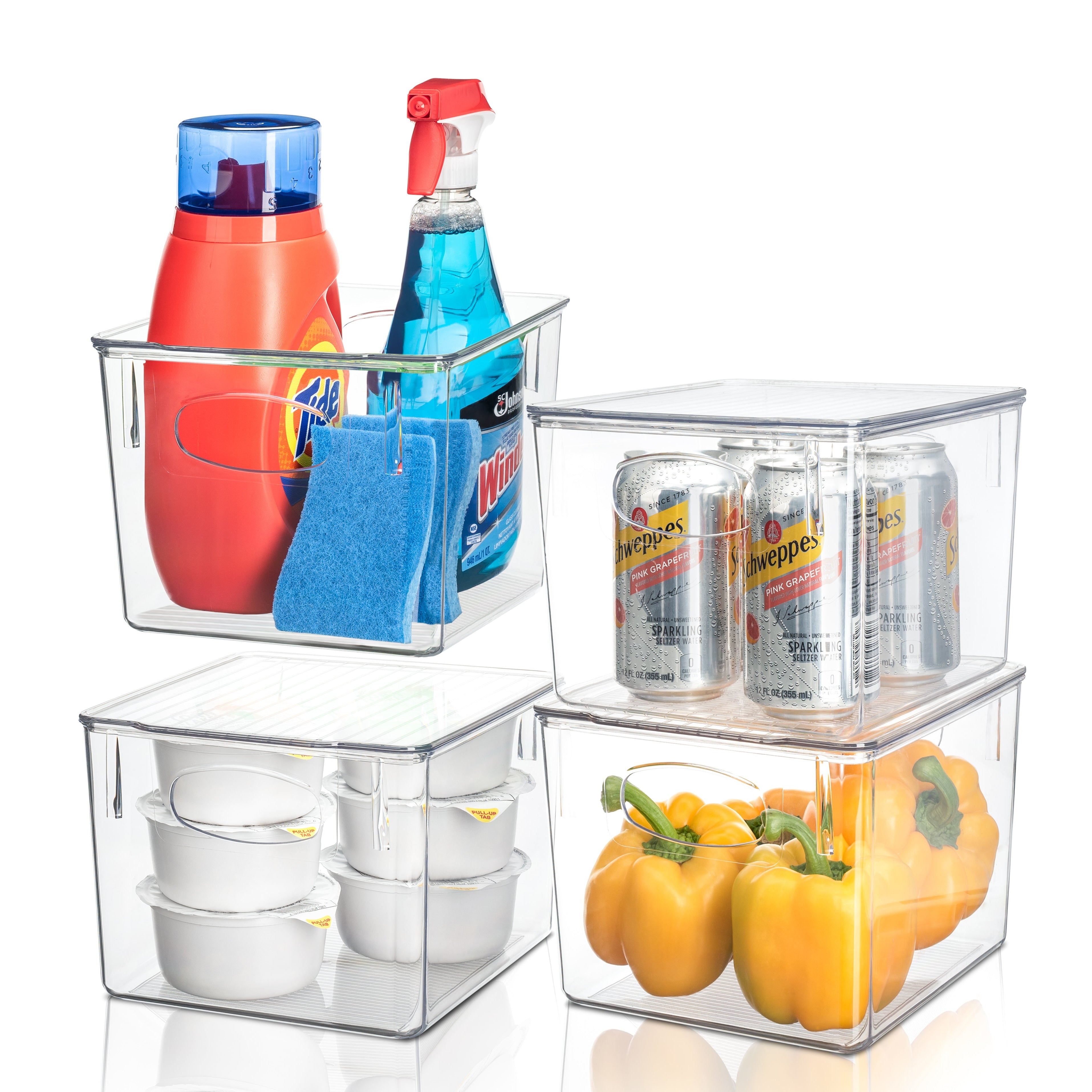 Sorbus 4-Pack Clear Plastic Stackable Pantry Organizer Set Storage Bins with Lid for Fridge