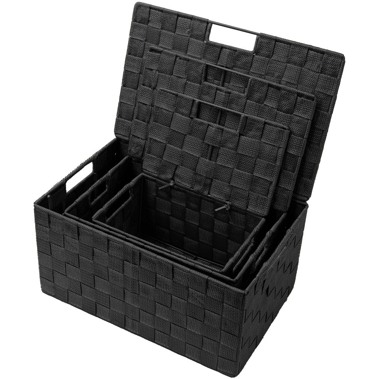 3-Piece Double Woven Basket Bin Set with Lid
