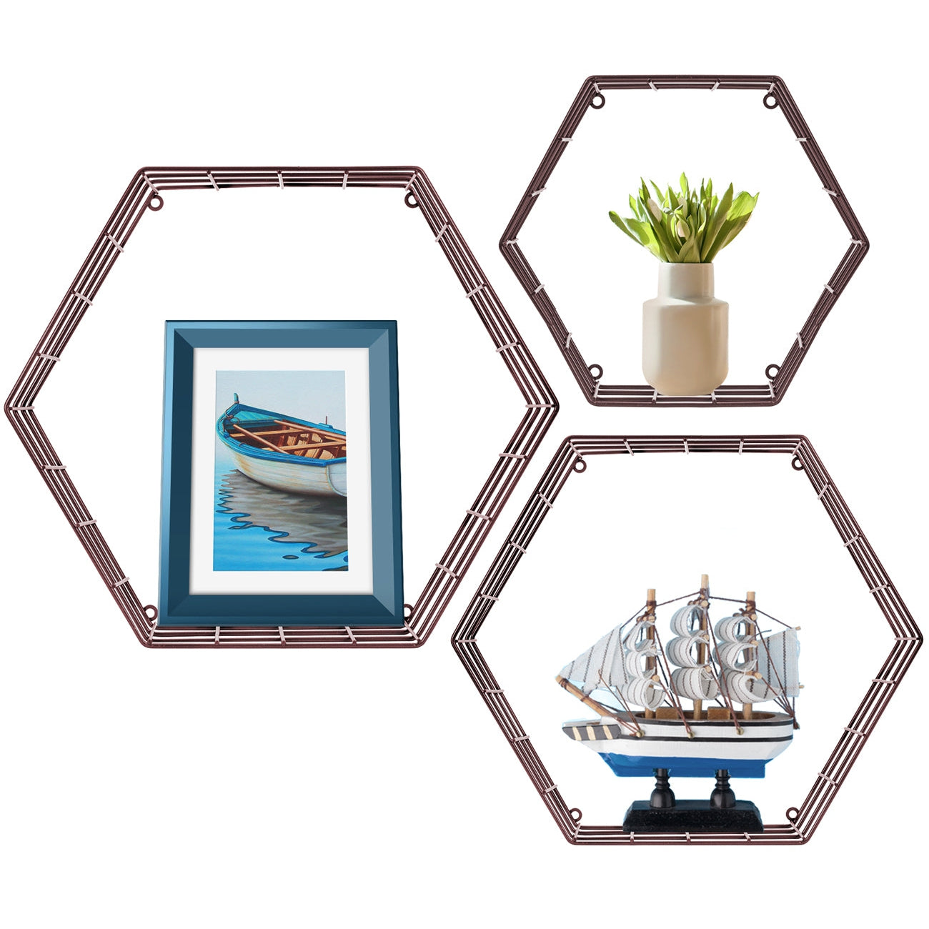 Hexagon Floating Shelves, Set of 3 - Sorbus Home