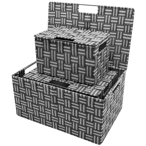 3-Piece Double Woven Basket Bin Set with Lid