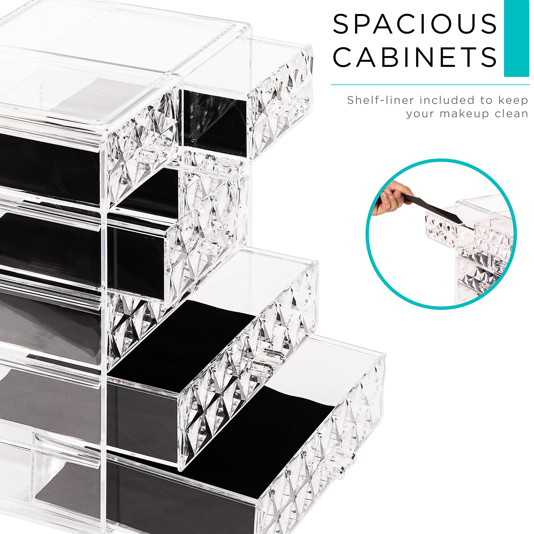 Medium Clear Diamond Makeup Organizer - (3 large / 4 small drawers