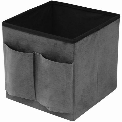 Faux Suede Storage Ottoman Cube with Pockets - Sorbus Home