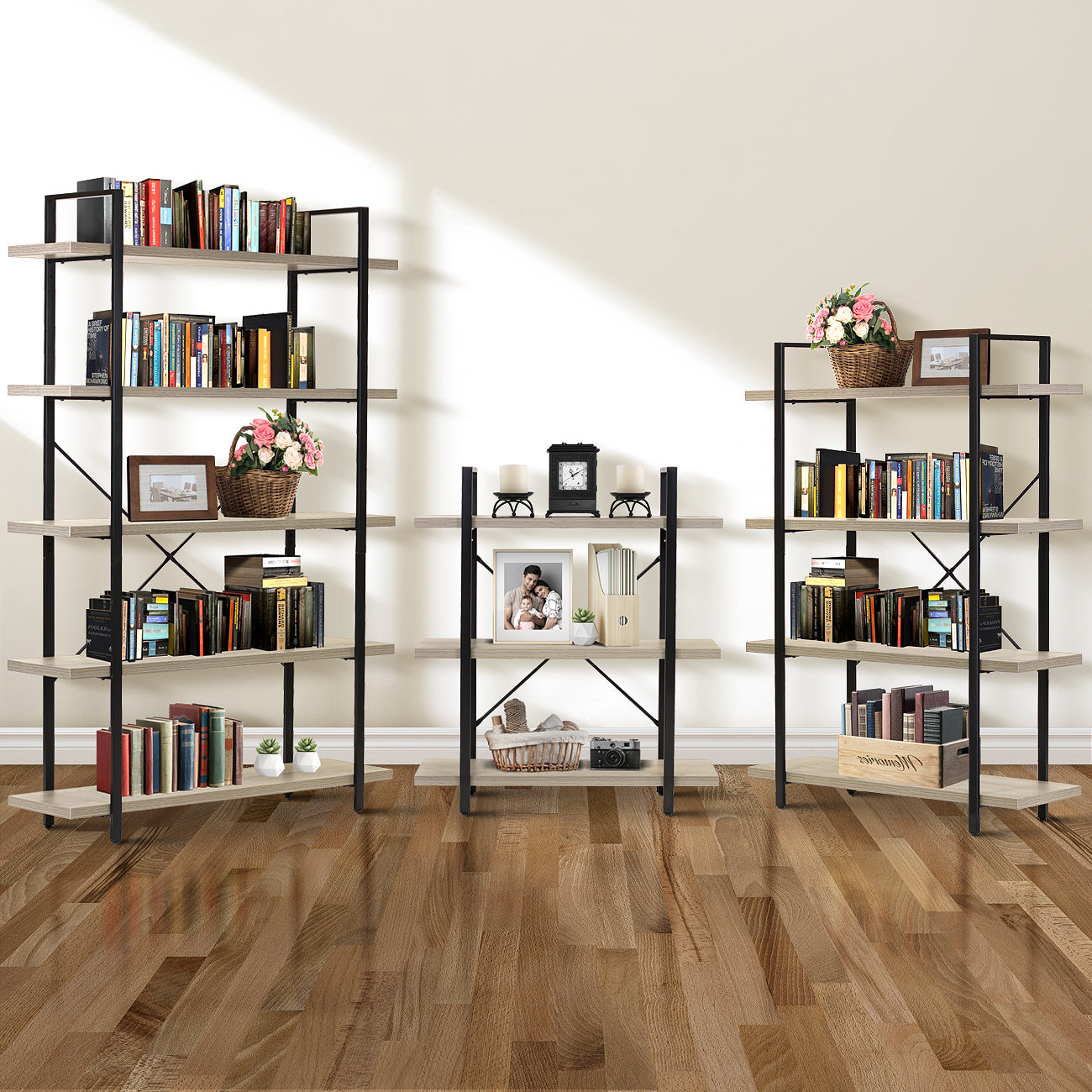 4-Tier Industrial Bookshelf - Sorbus Home