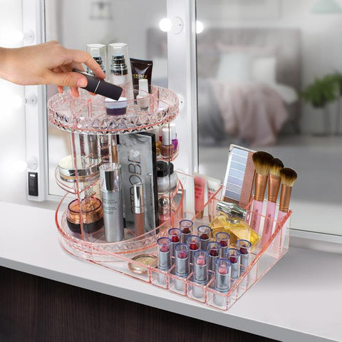 360° Makeup Organizer Carousel Tray Station