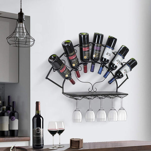 Wall Mounted Wine Bottle & Stemware Rack - Sorbus Home