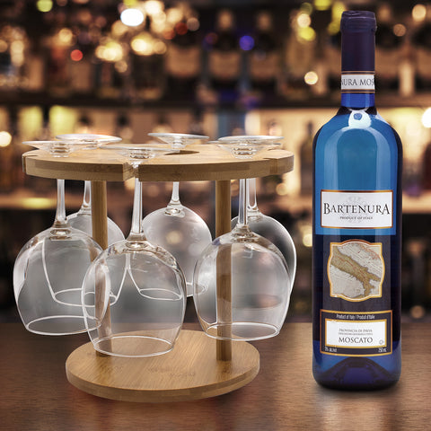 Bamboo Wine Bottle & Glass Stemware Rack