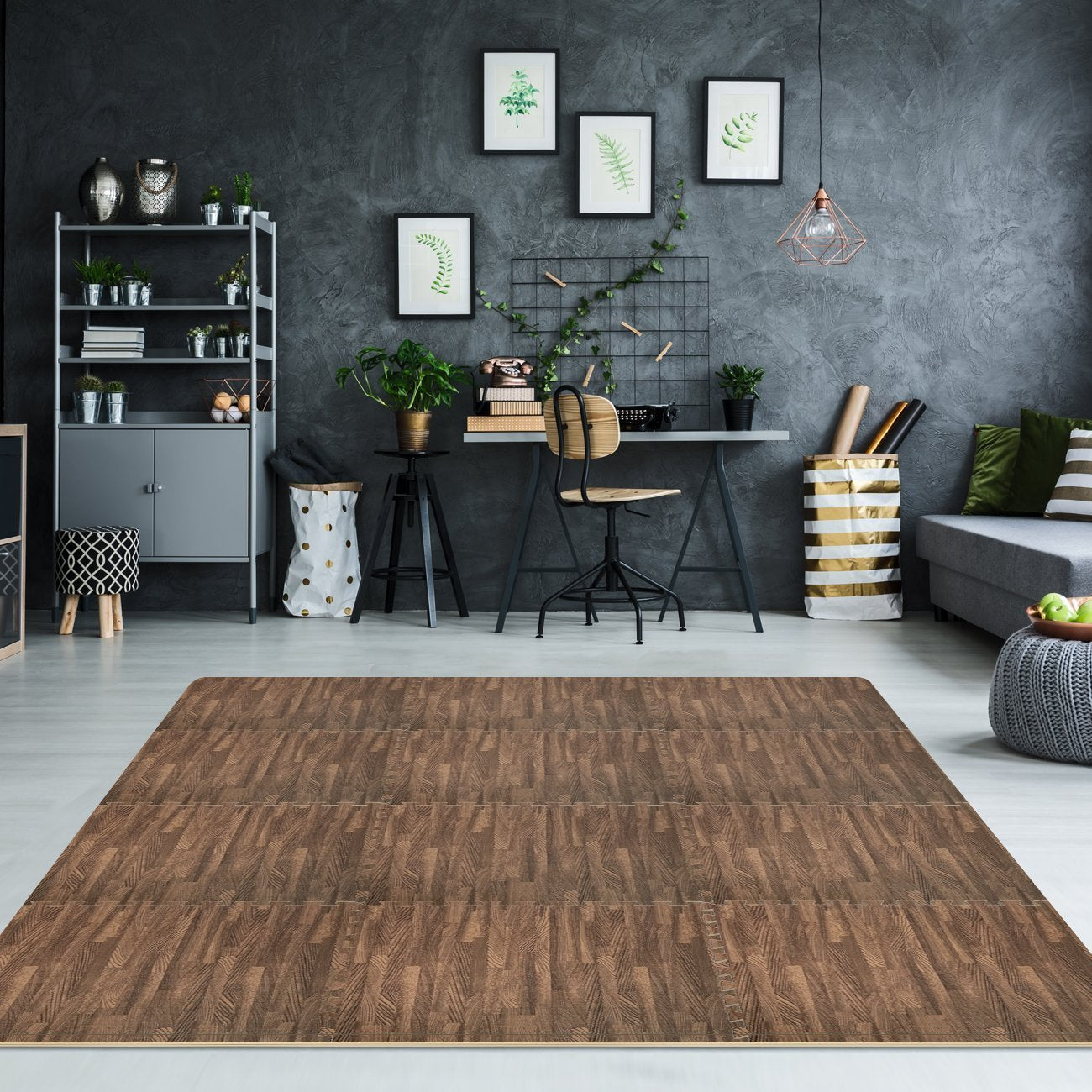 Sorbus Wood Grain Floor Mats Foam Interlocking Mats Tile 3/8 Thick Flooring Wood New