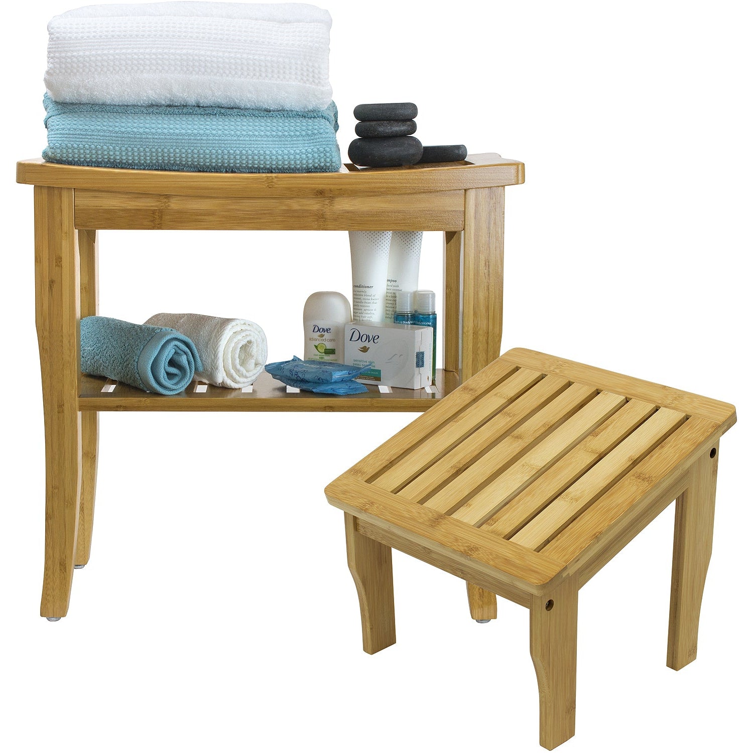 Bamboo Shower Bench and Foot Stool Set