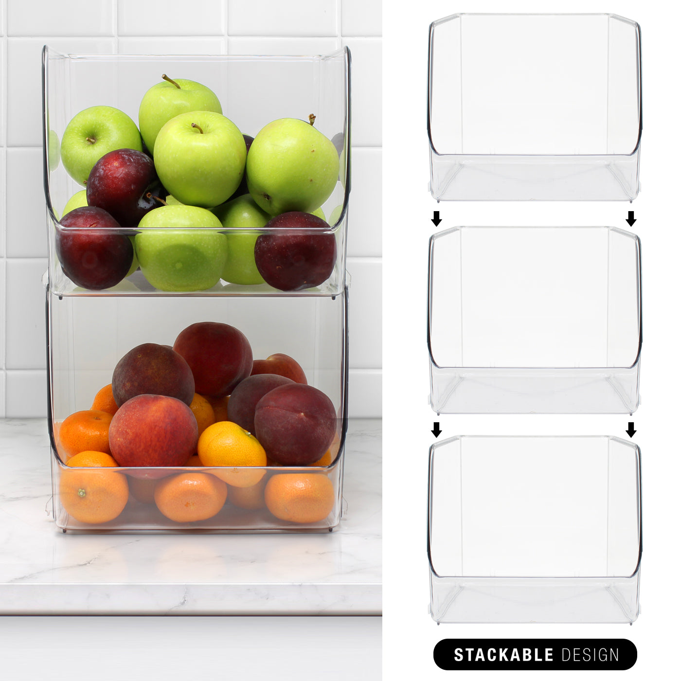 Sorbus Plastic Storage Bins Stackable Clear Pantry Organizer Box Bin  Containers For Organizing Kitchen Fruit, Vegetables, Supplies (Wide - Pack  Of 6)