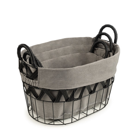 Chevron Wire Baskets w/ Fabric Liner (Oval 3-Piece Set)