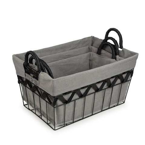 Chevron Wire Baskets w/ Fabric Liner (Rectangle 3-Piece Set)