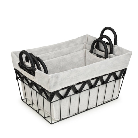 Chevron Wire Baskets w/ Fabric Liner (Rectangle 3-Piece Set)