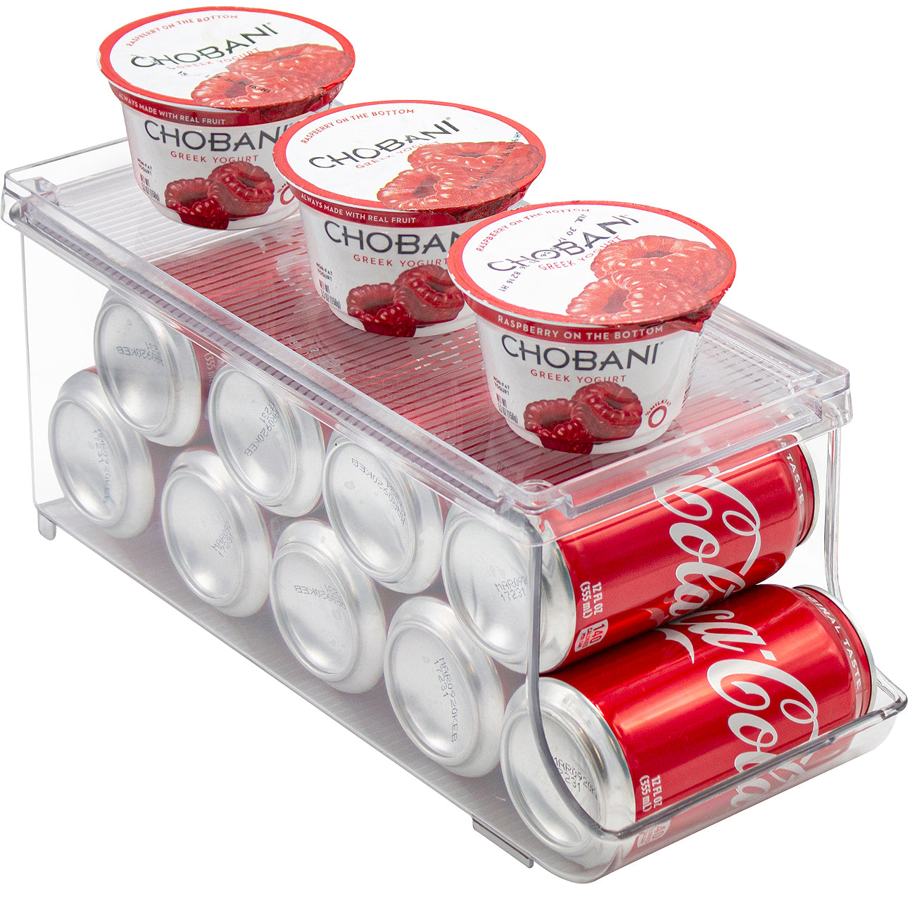 Sorbus Soda Can Organizer for Refrigerator Stackable Can Holder Dispenser with Lid for Fridge, Pantry, Freezer - Holds 12 Cans Each, BPA-Free, Clear