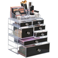 Large Deluxe Black Makeup Organizer Case - 3 Piece Set