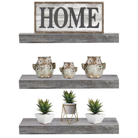 Rustic Rectangle Floating Shelves (3-Pack) - Sorbus Home