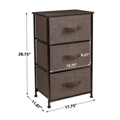 3 Drawers Nightstand Steel Frame Wood Top & Easy Pull-Out Foldable Fabric Bins, Freestanding