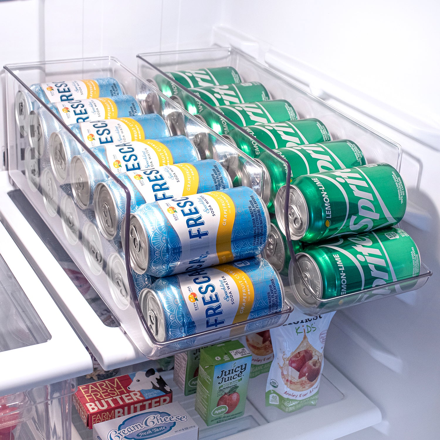 2-Tier Rolling Refrigerator Organizer Bins Soda Can Beverage