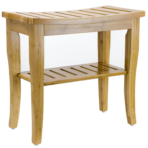 Bamboo Bench Stool with Shelf - Sorbus Home