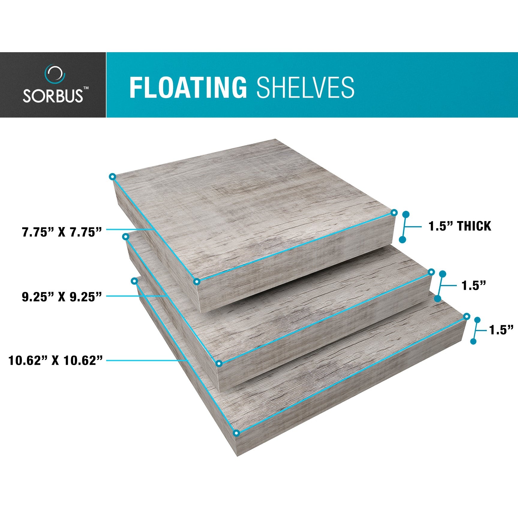 Solid Square Floating Shelves (Set of 3) - Sorbus Home