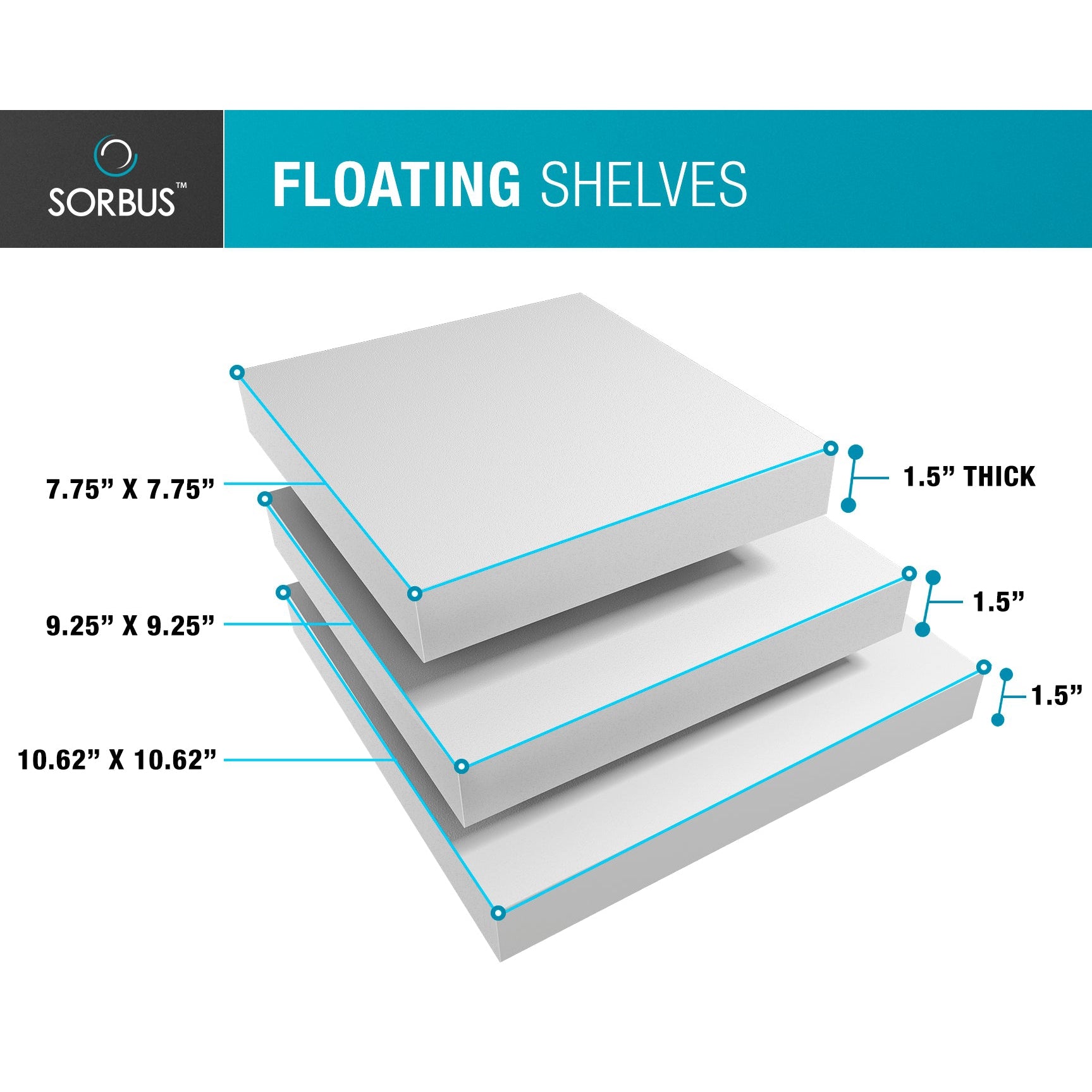 Solid Square Floating Shelves (Set of 3) - Sorbus Home