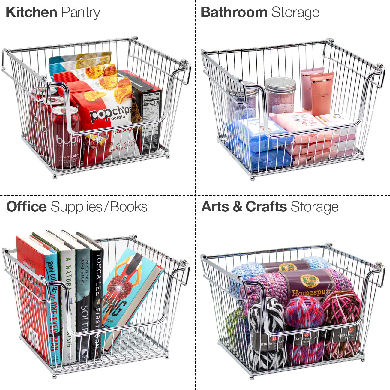 Stackable Wire Storage Baskets with Handles