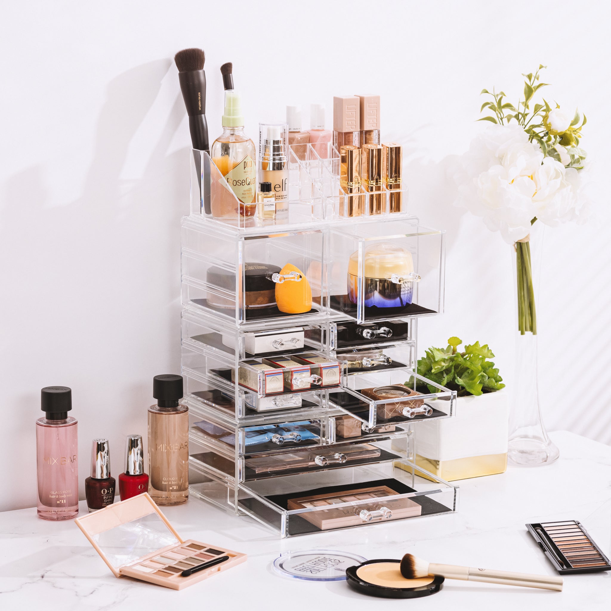 studie stave egetræ X-Large Clear Makeup Organizer Case - 4 Piece Set (12 drawers) – Sorbus Home