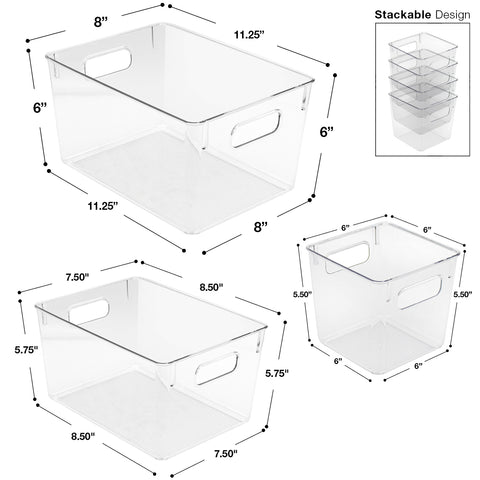 Black and White Design Large Plastic Storage Bins Set of 6