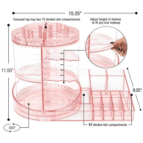 360° Makeup Organizer Carousel Tray Station