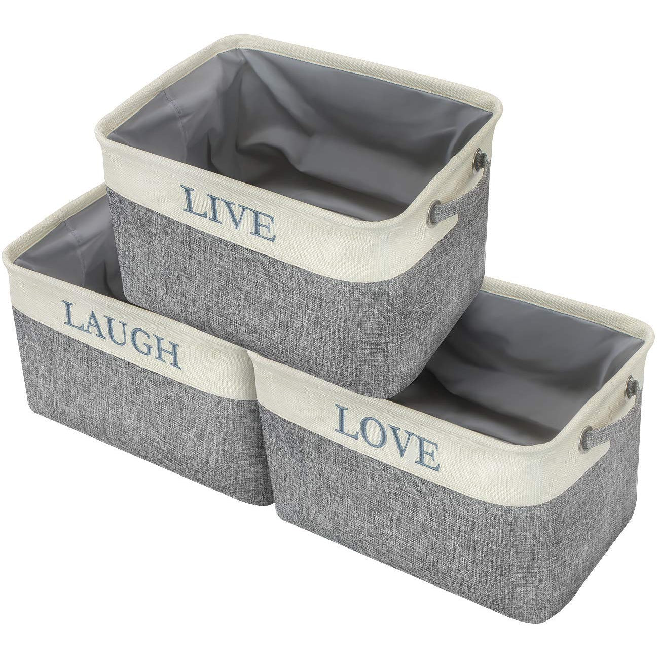 Twill Storage Basket Set - "LIVE, LOVE, LAUGH" - (Uppercase Text) - Sorbus Home