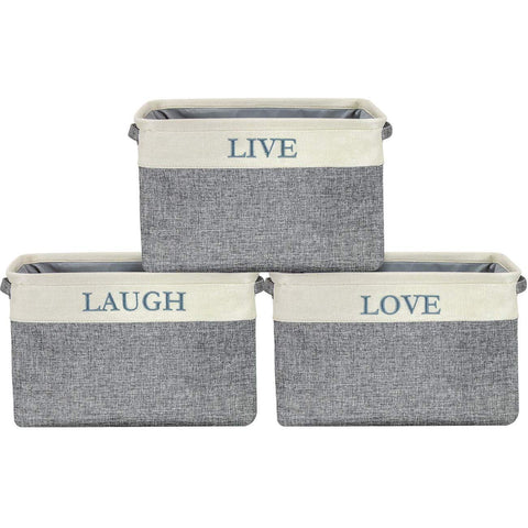 Twill Storage Basket Set - "LIVE, LOVE, LAUGH" - (Uppercase Text) - Sorbus Home
