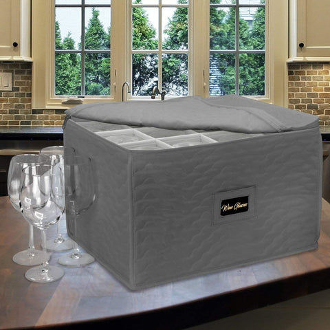Stemware Storage Chest - Deluxe Quilted Case - Sorbus Home