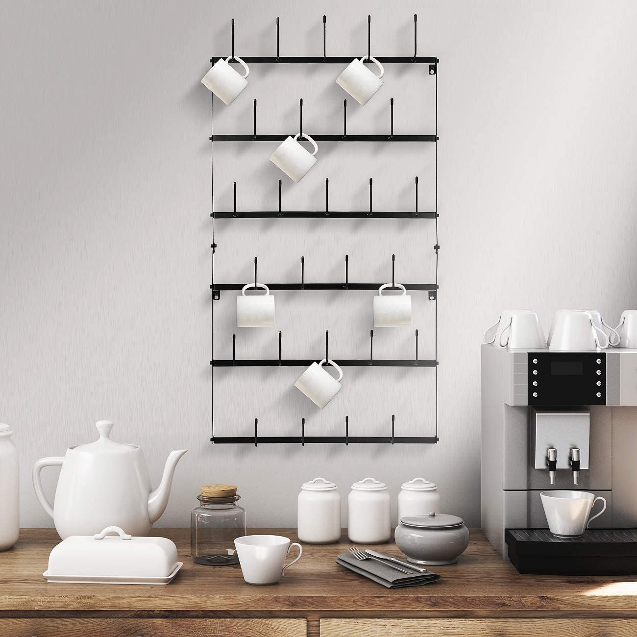 Wall-Mounted Coffee Mug Holder (27 Hooks) – Sorbus Home