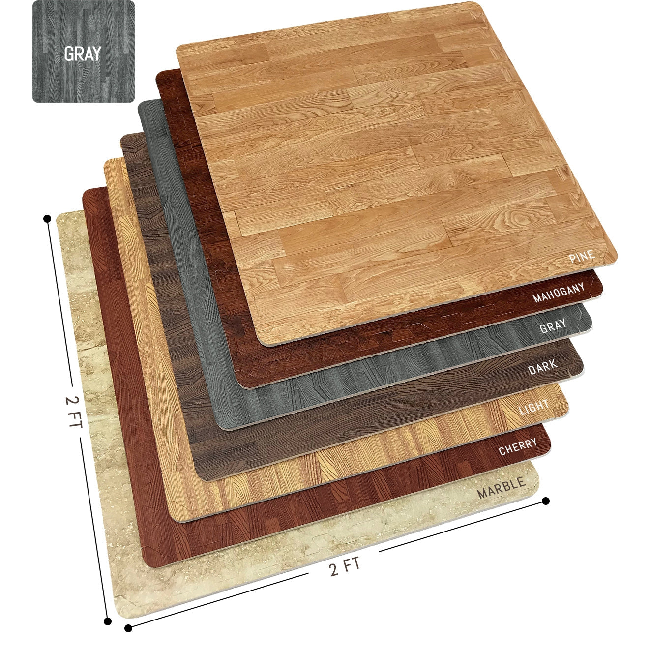 Interlocking Floor Tile Mats - Wood Print (24 x 24) 12 Piece Set