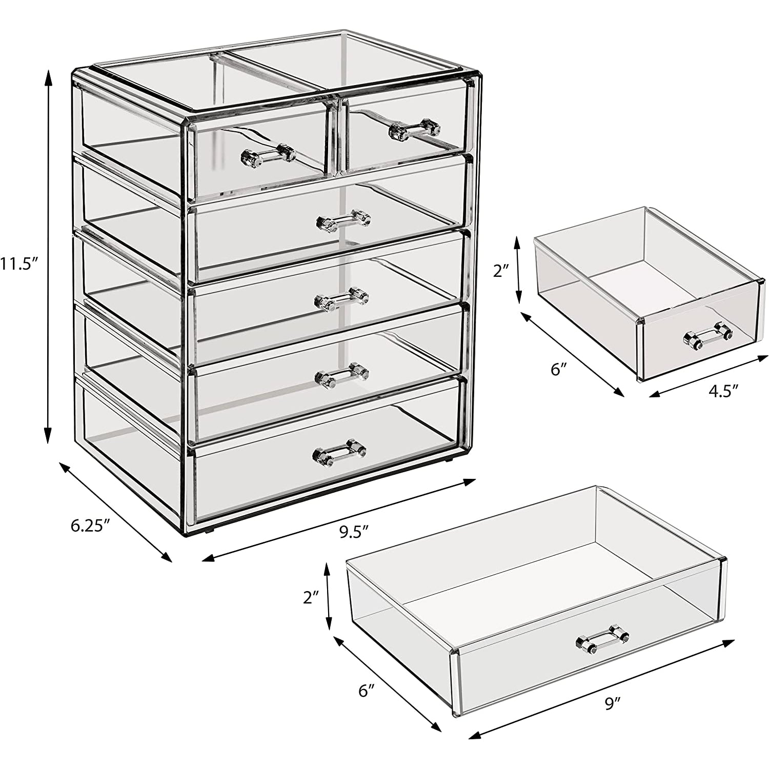 Medium Clear Diamond Makeup Organizer - (4 large / 2 small drawers)