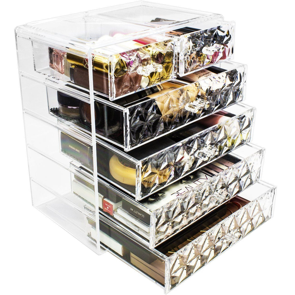 Medium Clear Diamond Makeup Organizer - (3 large / 4 small drawers) –  Sorbus Home