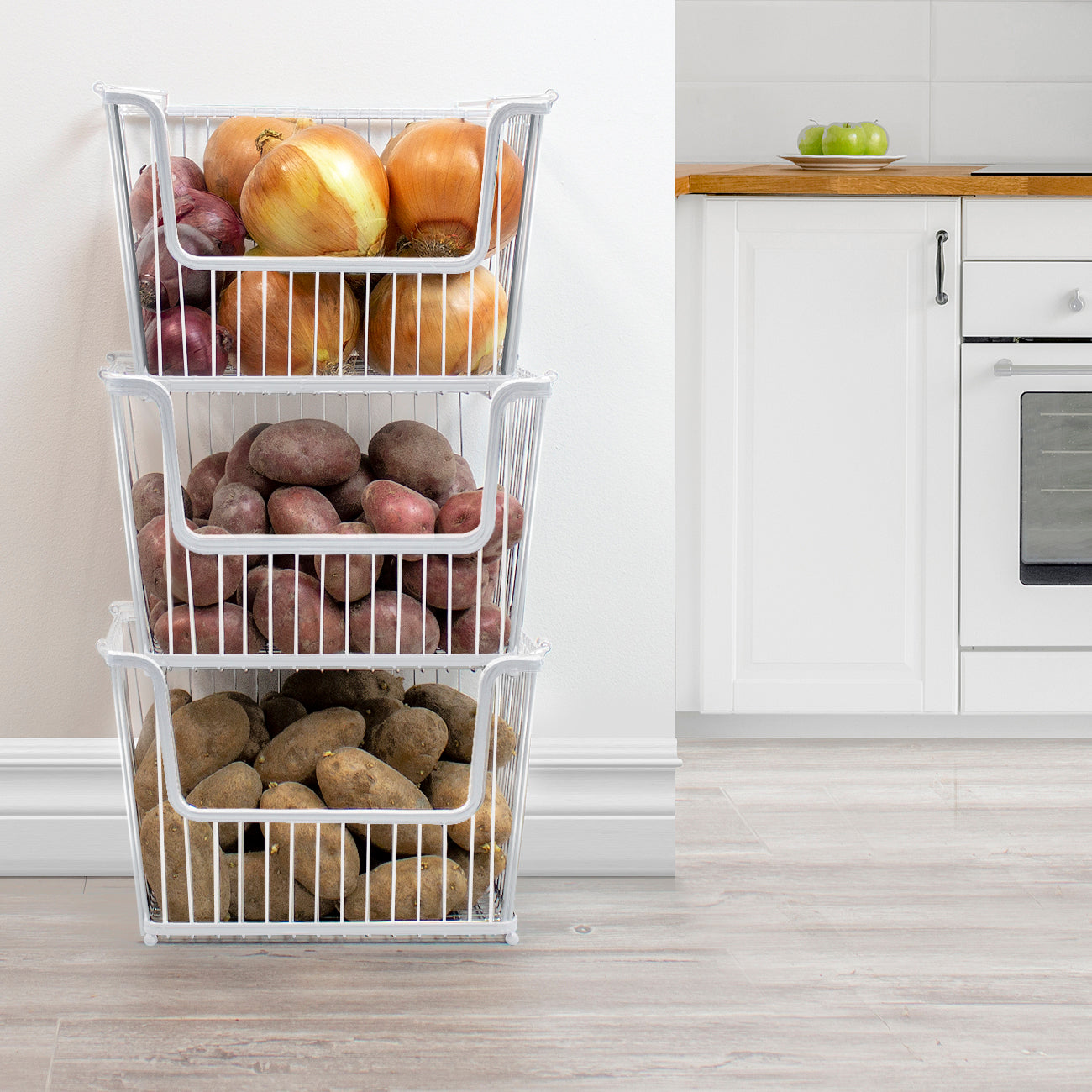 1/2-Tier Stackable Wire Baskets for Storage Pantry,Removable Countertop Basket  Organizer for Snack Fruit