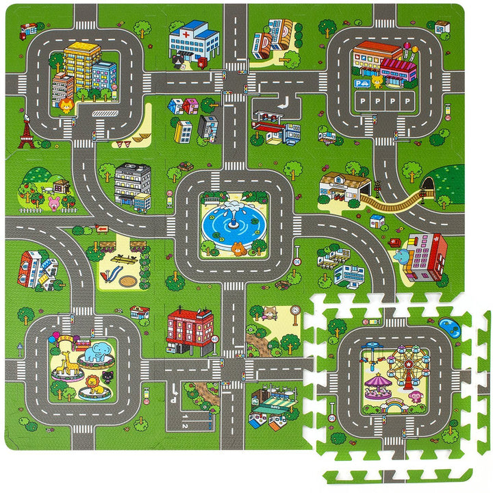 Children Puzzle Play Traffic Foam Mat (9 Pieces) - Sorbus Home