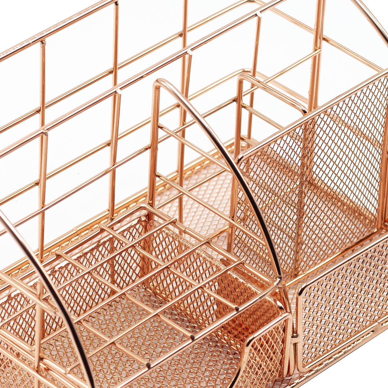 Rose Gold Desk Organizer for Women, Mesh Office Supplies Desk Accessories,  Features 5 Compartments + 1 Mini Sliding Drawer
