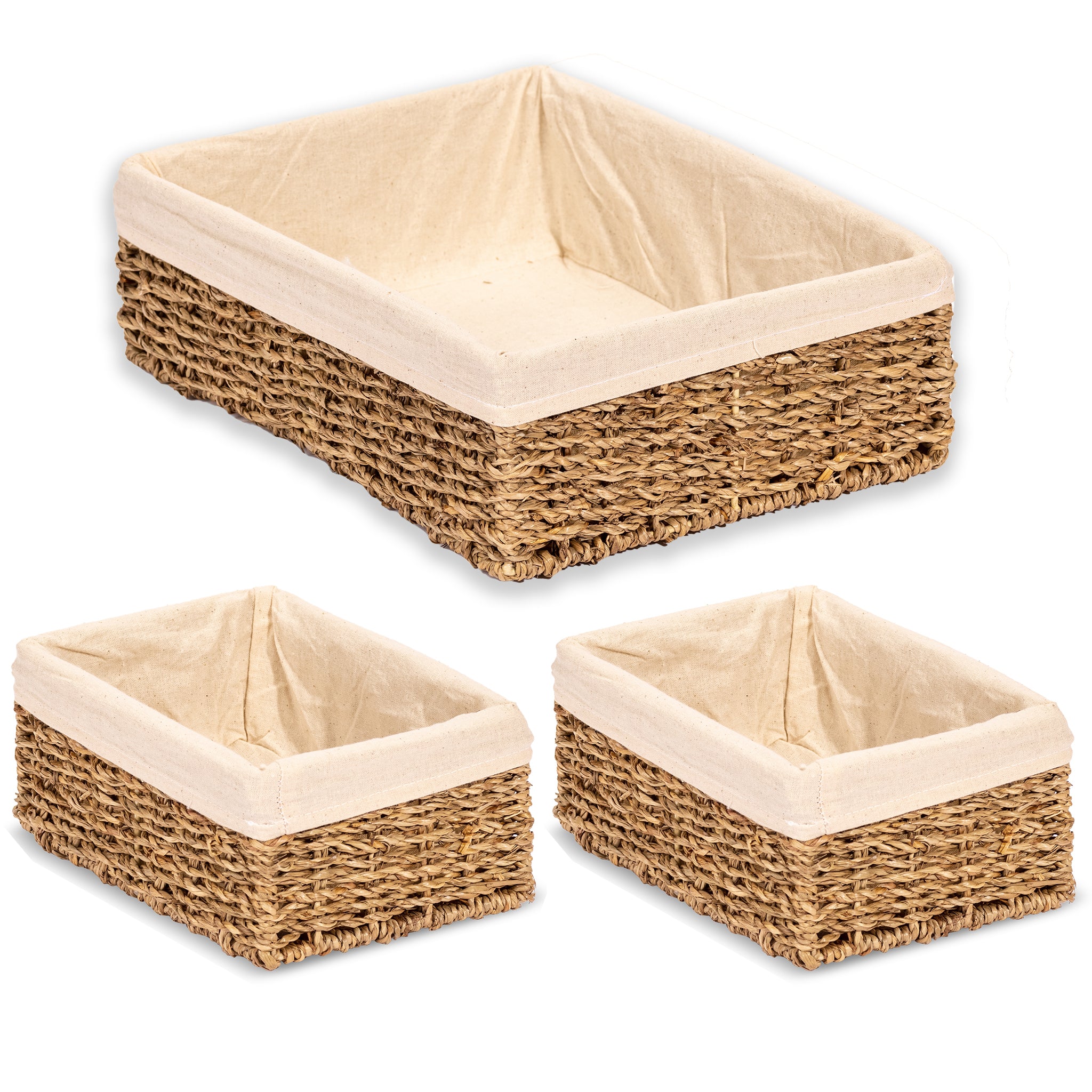 Natural Seagrass Utility Baskets with Liner (3-Piece Set)