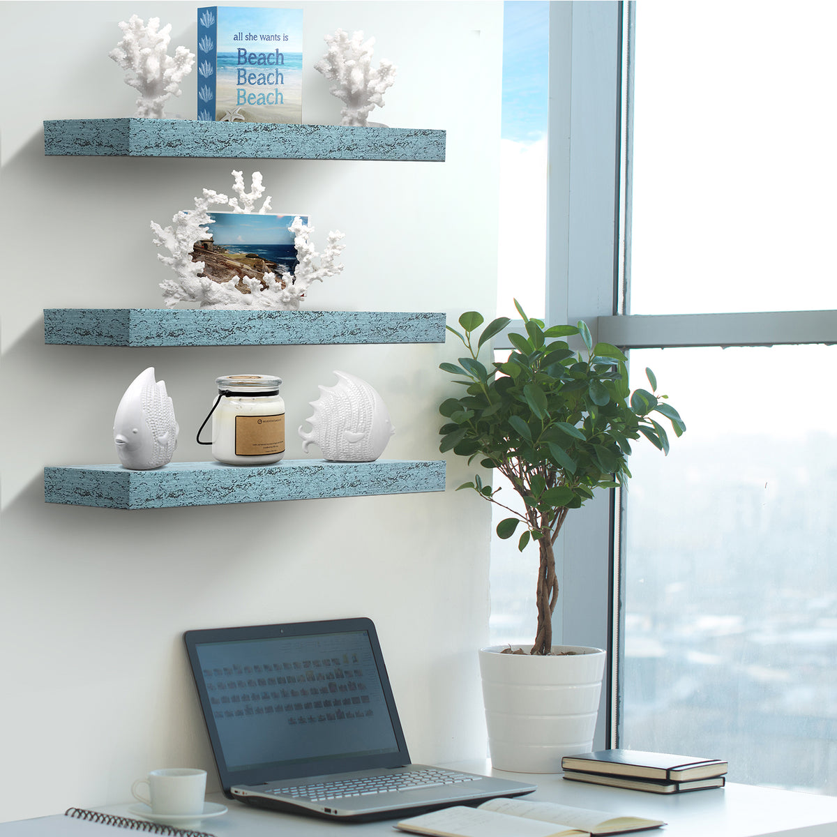 Coastal Rectangle Floating Shelves (3 Pack) - Sorbus Home